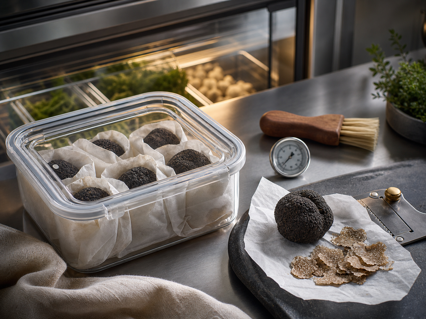 Fresh truffles wrapped in paper for proper chilled storage