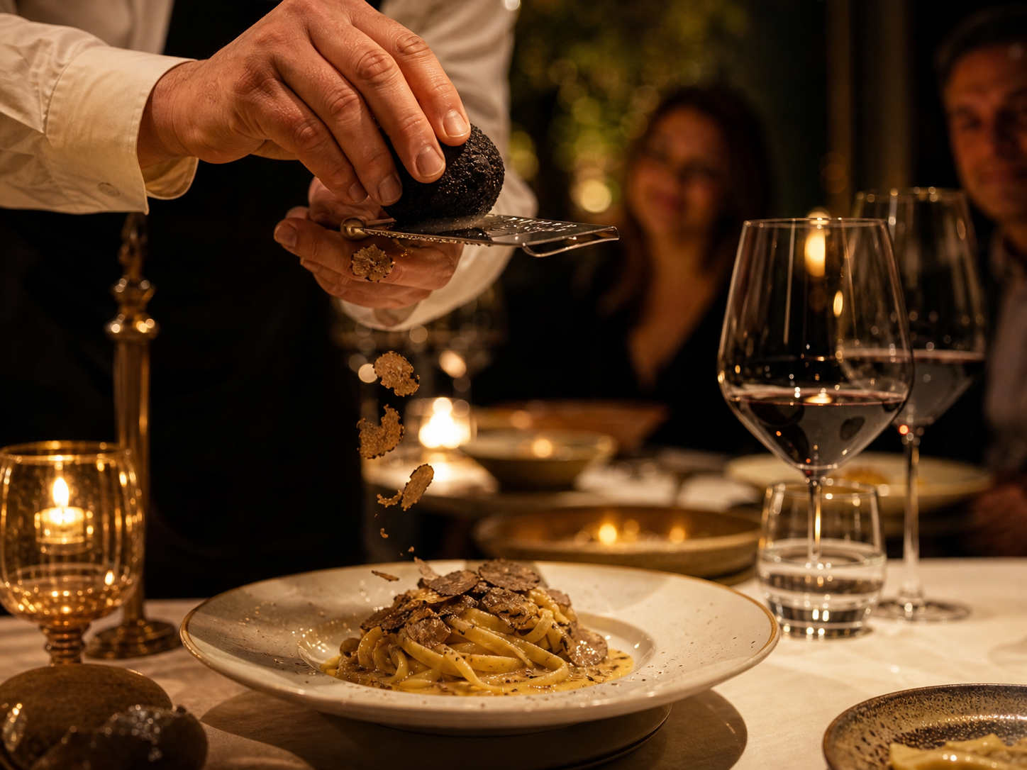 Tableside truffle shaving during a Tuber House Truffle Night
