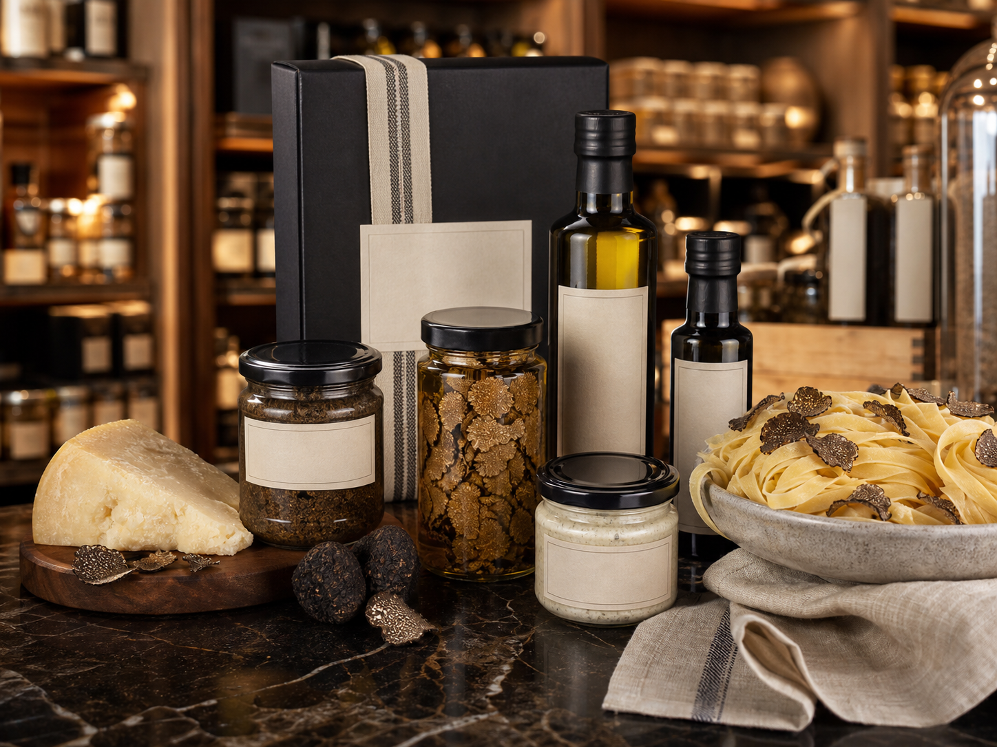 Italian Truffle Pantry products arranged for Tuber House Retail Trade retailers